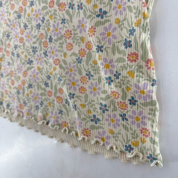 Cat & Jack Ditzy Floral‎ Ribbed Knit Top Girls Short Sleeve Beige Shirt L 10/12 - Picture 3 of 7
